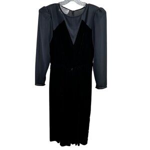 Vintage Donna Morgan Non Stop Velvet Dress Black 7/8 Union Label USA Sheer Goth